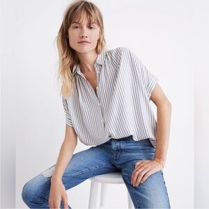 Madewell White and Blue Striped Central Button-Down Shirt